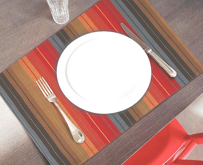 Urban Villa Placemats for Dining Table 100% CottonPlacemats 14''x20'' Over Sized Tablemats Set of 6 Placemats Multicolor Cuisine Stripes Tablemats for Family Dinners Wedding PartiesPlacemats