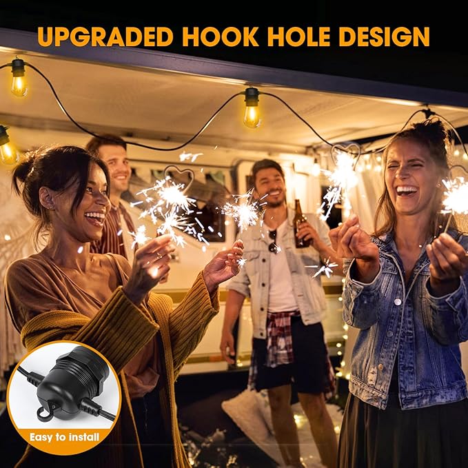 LED Outdoor String Lights 25FT with 9 Shatterproof S14 Bulbs, Waterproof for Porch, Deck, Garden, Balcony, Dimmable 2700K