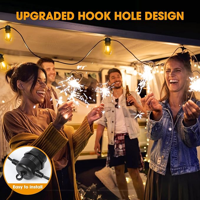 200FT(50FT*4) LED Outdoor String Lights Waterproof Patio Lights with 64 Shatterproof S14 Edison Bulbs(4 Spare), Dimmable Hanging Outdoor Light Connectable for Yard, Porch, 2700K Warm White
