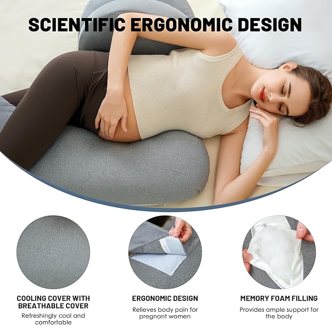 Pregnancy Pillow - Maternity Pillow for Pregnant Women, Pregnancy Body Pillow with Adjustable and Removable Cooling Cover, Support for Back, Legs, and Belly of Pregnant Women