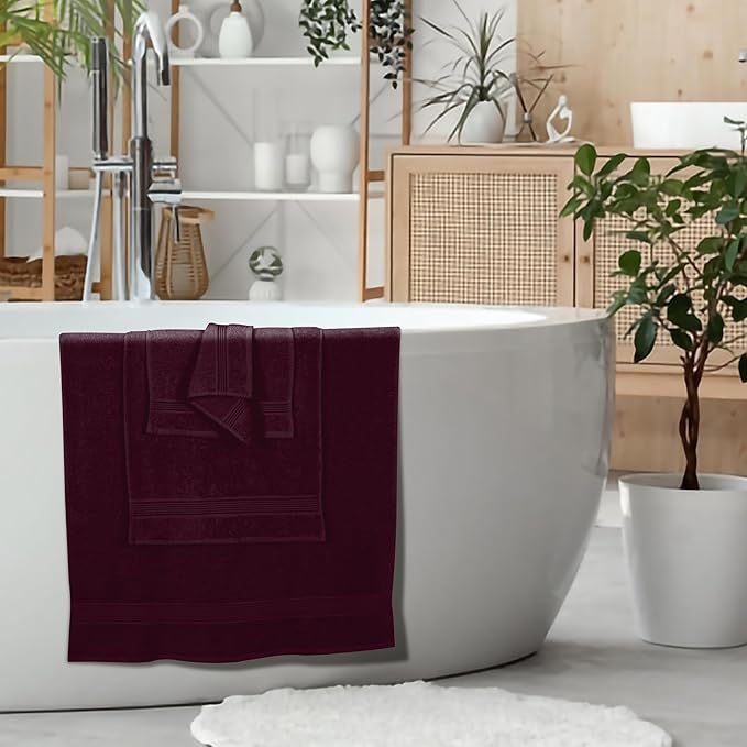 Belizzi Home Ultra Soft 6 Pack Cotton Towel Set, Contains 2 Bath Towels 28x55 inch, 2 Hand Towels 16x24 inch & 2 Wash Coths 12x12 inch, Ideal for Everyday use, Compact & Lightweight - Burgundy Red