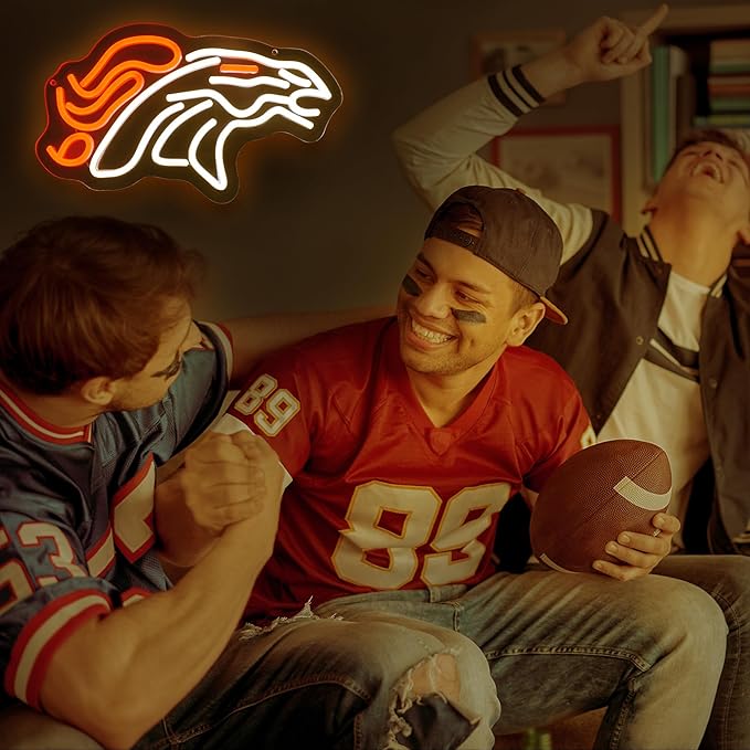 Football Team Neon Sign, Cool Light Up Dimmable Logo Hanging Led Neon Sign for Wall Decor, Man Cave, Garage, Party, Bar, Game Room Deco, Birthday Gift for Football Fans