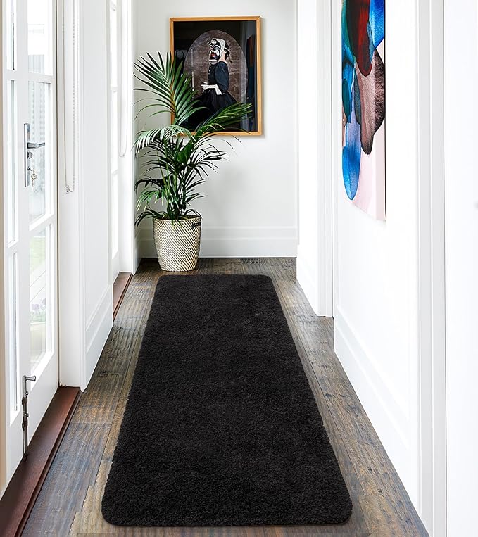 AROGAN Luxury Non Slip Bathroom Rug, Thick Soft and Absorbent Microfiber Bath Mat, Rubber Backing Quick Dry Rugs Carpets, Machine Washable Plush Mats for Shower Floor, Bathroom, 24x72 Inch Black