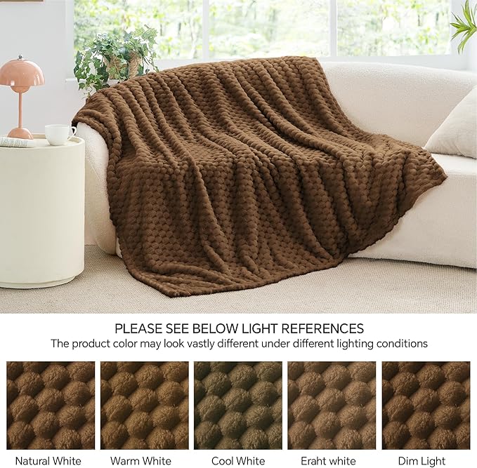 BEDELITE Fleece Blanket - 3D Jacquard Decorative Brown Throw Blankets for Couch & Bed, Soft and Cozy Warm Plush Fluffy Blanket All Seasons Suitable, 108x90Inches