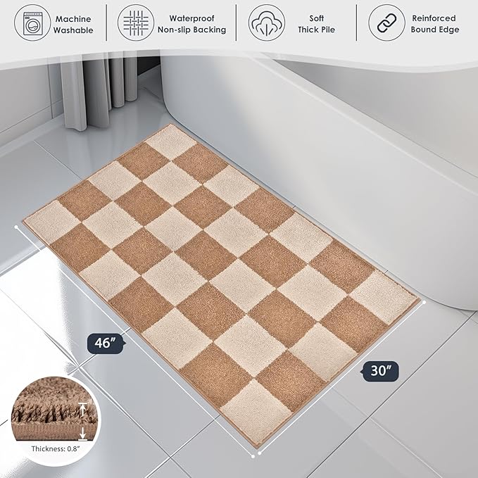 PURRUGS Bathroom Rug Non-Slip Machine Washable 30" x 46", Super Absorbent and Quick-Dry Bath Mat, Extra Soft and Plush Bath Rug for Shower, Bathtub and Sink, Beige & Grayish Brown