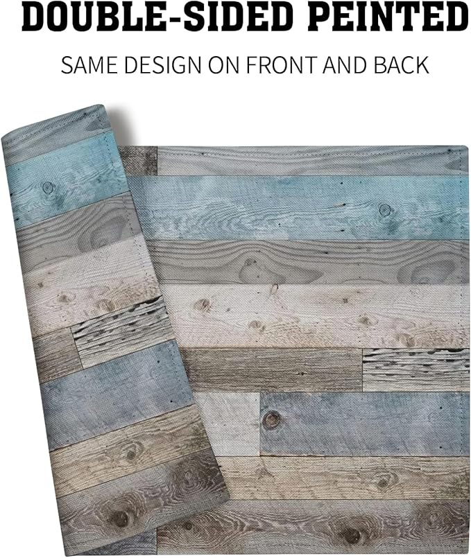 Giwawa Rustic Wood Grain Placemats Set of 4, Vintage Barn Wooden Linen Table Mat, Farmhouse Country Style Lodge Heat Resistant Washable Place Mats for Dining Kitchen Party Holiday Decor 12x18Inch