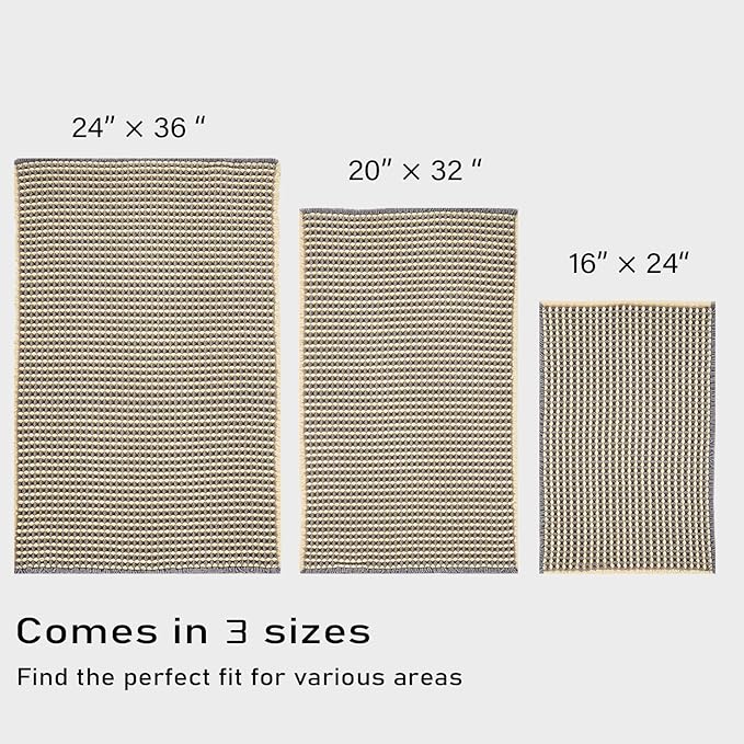 Douceur Waffle Bath mat for Bathroom Floor Non Slip, Super Soft Acrylic Blend Bath Rugs with Tassels, Quick Dry Bathroom Rugs Machine Washable, 16" x 24", Grey&Yellow