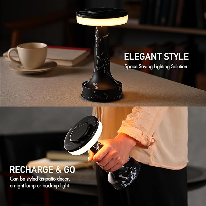 O’Bright Portable LED Table Lamp with Touch Sensor, RGB Light, Dimmable, Rechargeable Battery, Night Light for Kids Nursery, Nightstand Lamp, Bedside Lamp, Black Marble