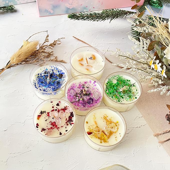 Tealight Soy Candles with Dried Flowers, Aromatherapy Candles for Decor Holidays, Room Ambiance, Aromatherapy Relaxing, Christmas Gift, Wedding Favors, Mother's Day (Dried Flower)