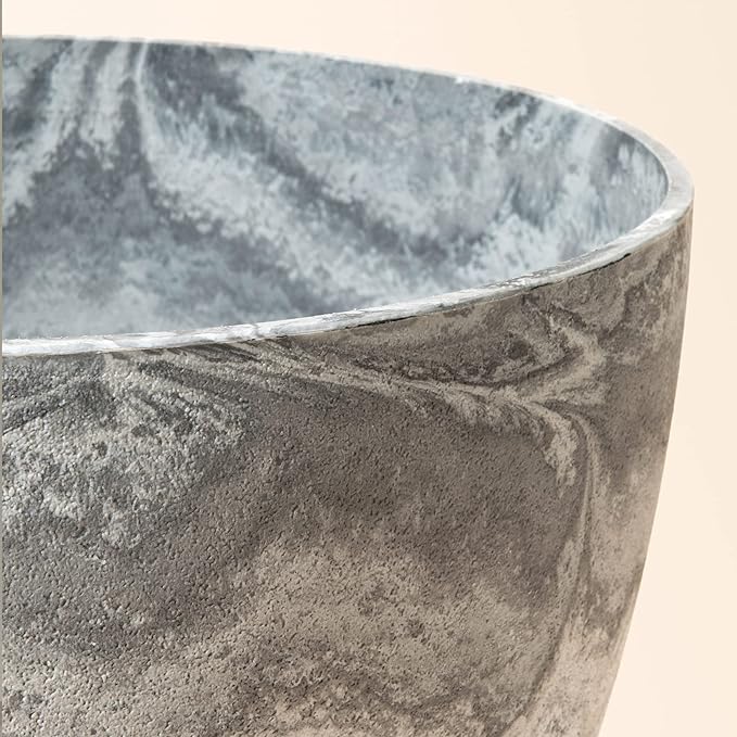 LA JOLIE MUSE Flower Pots Outdoor Garden Planters, Indoor Plant Pots with Drainage Holes, Plastic, Marble Pattern Grey, Set 2 (8.6 + 7.5 Inch)