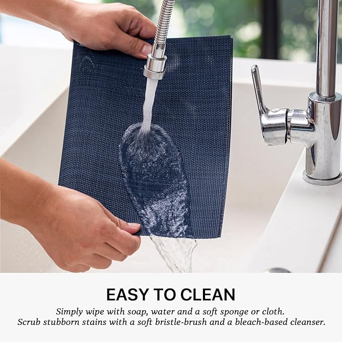 LEXMORE Placemats Set of 8 Vinyl/Plastic Woven Place Mats for Kitchen Table Indoor/Outdoor Washable Placemat Wipeable Dining Table Mats(Navy Blue)