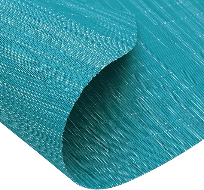 SHACOS Large Size Wedge Placemats with Centerpiece Set of 5, PVC Woven Vinyl Place Mats for Round Table Washable Indoor Outdoor Table Placemats, Blue