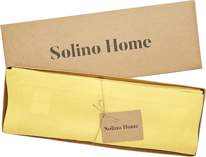 Solino Home Linen Placemats Set of 4 - Sunshine Yellow Placemats 14 x 19 Inch - 100% Pure Linen Table Place Mats for Summer - Fete
