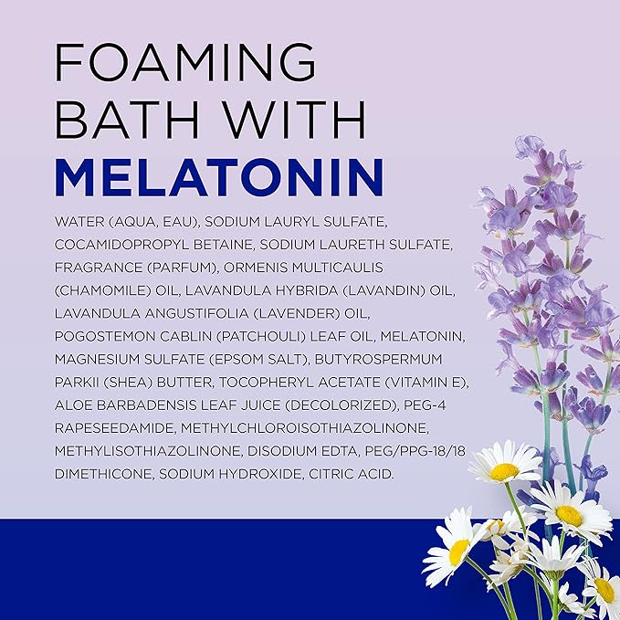 Dr Teal's Foaming Bath with Pure Epsom Salt, Sleep Blend with Melatonin, Lavender & Chamomile Essential Oils, 34 fl oz (Pack of 4)