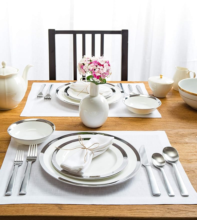 Solino Home Linen White Placemats Set of 4-100% Pure Linen Placemats 14 x 19 Inch for Summer - Fete