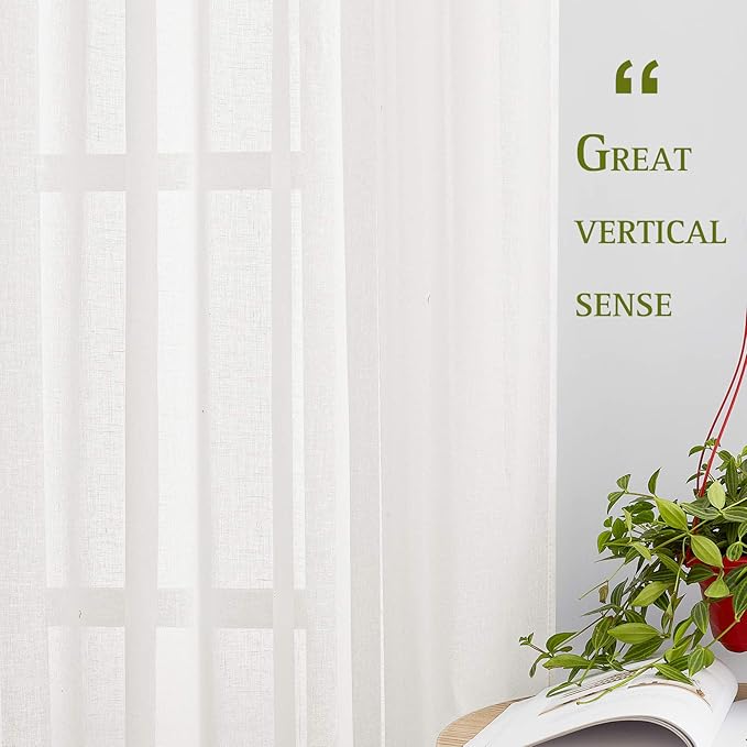 NICETOWN Living Room Ivory Curtains 84 inch Long, Grommet Linen Blend Semi-Sheer Window Drapes Privacy with Light Filtering for Bedroom/Cottage, W36 x L84, Ivory, 1 Pair