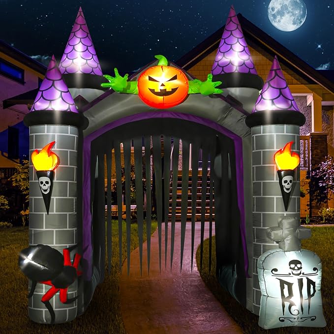 Outdoor Inflatable Halloween Decorations, Lighted 12 Ft Tall Huge Haunted House Archway, Halloween Inflatables with Built-in LED Lights for Patio, Yard or Walkway
