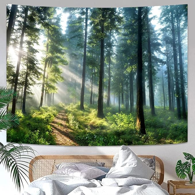 Lunerfex Tyndall Effect Forest Tapestry - Sunlight Streaming Through Trees Wall Hanging for Bedroom and Living Room Decor - Nature Tree2 7090 Inches
