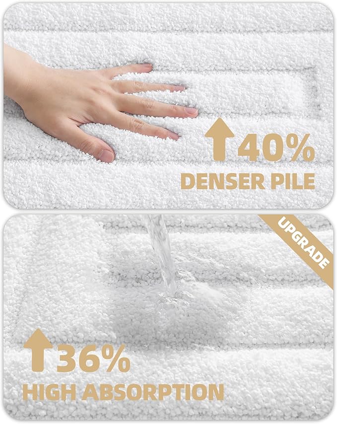 Color&Geometry Bath Mats for Bathroom Non Slip, 17"x30" White Bathroom Rugs Absorbent, Washable Bath Rugs Shower Mat Outside Shower
