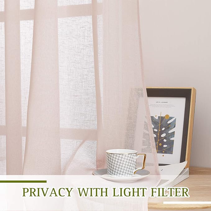 NICETOWN Linen Textured Semi Sheer Bedroom Curtains, Grommet Semi Sheer Window Drapes Privacy with Light Filtering for Sliding Glass Door/French Door, W70 x L96, Dusty Blush, 2 Panels