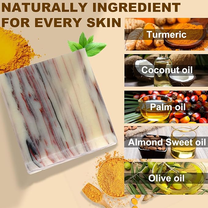 MR.A 3 Pack Turmeric Soap Bar for Face, Handmade Turmeric Soap for Body, Handcraft Tumeric soap for Smooth Skin and Moisturizing, All Natural Tumeric Wash Bar, Ginger bath bar