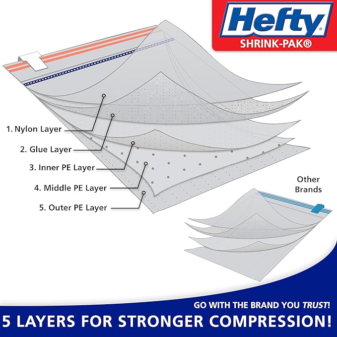 Hefty Shrink-Pak Vacuum Storage Bags - Space Saver for Under Bed Storage, Clothing and Comforters, Odor Resistant, 3X More Storage Space - 3 XL Cubes Bags