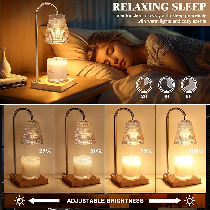 Candle Warmer Lamp-Dimmable Candle Lamp with Timer, Christmas Birthday Gifts for Women, House Warming Gifts for New Home Bedroom Decor, Wax Warmer for Scented Wax with Unique Dotted Lampshade