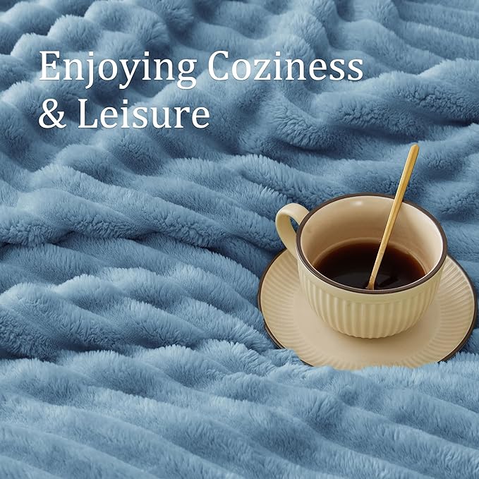 BEDELITE Twin Blanket for Couch & Bed, 300GSM Soft & Warm Fleece Blanket, Decorative and Giftable Striped Light Blue Blankets for Women, Men, 60"x80"