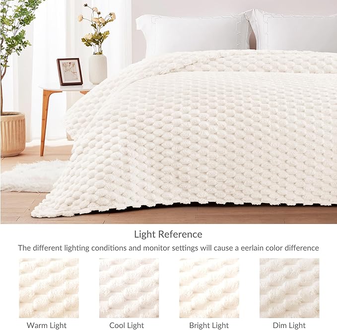 Whale Flotilla King Size Blanket for Bed with Jacquard Pattern, Fuzzy Soft Cozy Exquisite Blankets for All Season, Warm and Fluffy, 90x104 Inch, Ivory