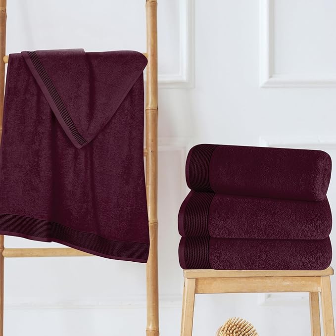 Belizzi Home Ultra Soft 4 Pack Oversized Bath Towel Set 27x54 inches, 100% Cotton Bath Towels, Highly Absorbant Compact Quickdry & Lightweight Towel, Ideal for Gym Travel Camp Pool - Burgundy