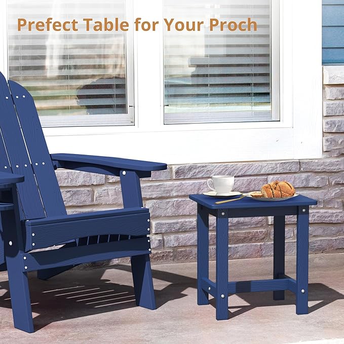 LUE BONA Outdoor Side Table, HDPS Small Outdoor Table, Adirondack Side Table, Outside End Table for Patio, Porch, Deck, Pool, Weather Resistant/Easy Maintenance/Indoor or Outdoor Use, Navy