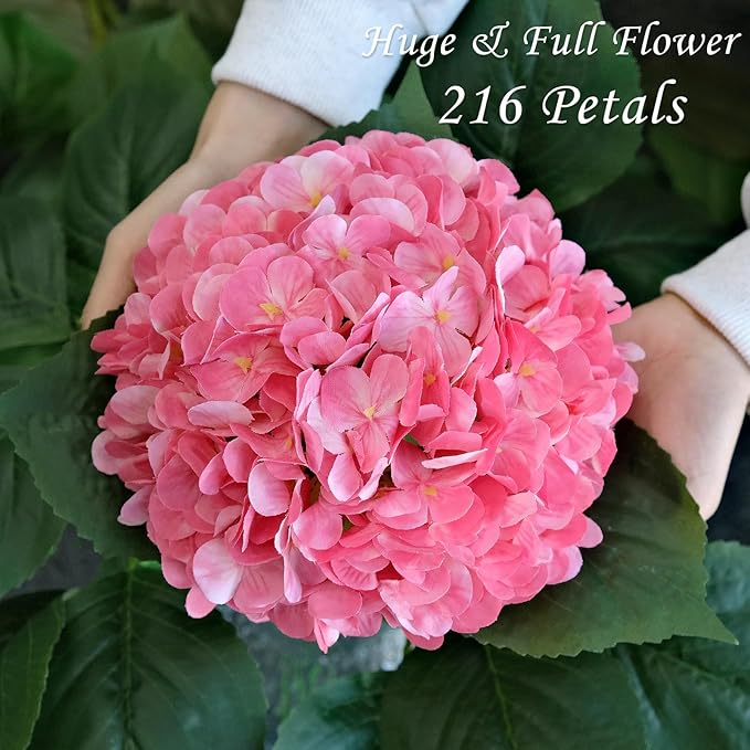 Hydrangea Artificial Flowers, 4Pcs 22" Large Lifelike Faux Flowers, Full Fake Artificial Hydrangeas with Stems for Bouquet Table Centerpieces Home (Fuchsia)