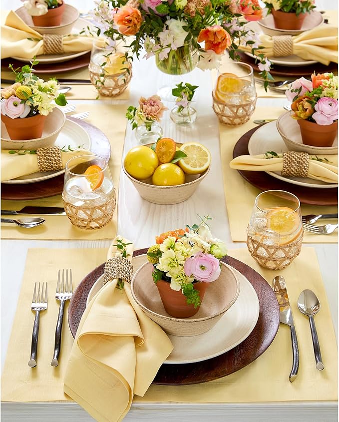 Solino Home Linen Placemats Set of 4 - Golden Straw Placemats 14 x 19 Inch - 100% Pure Linen Table Place Mats for Summer - Fete