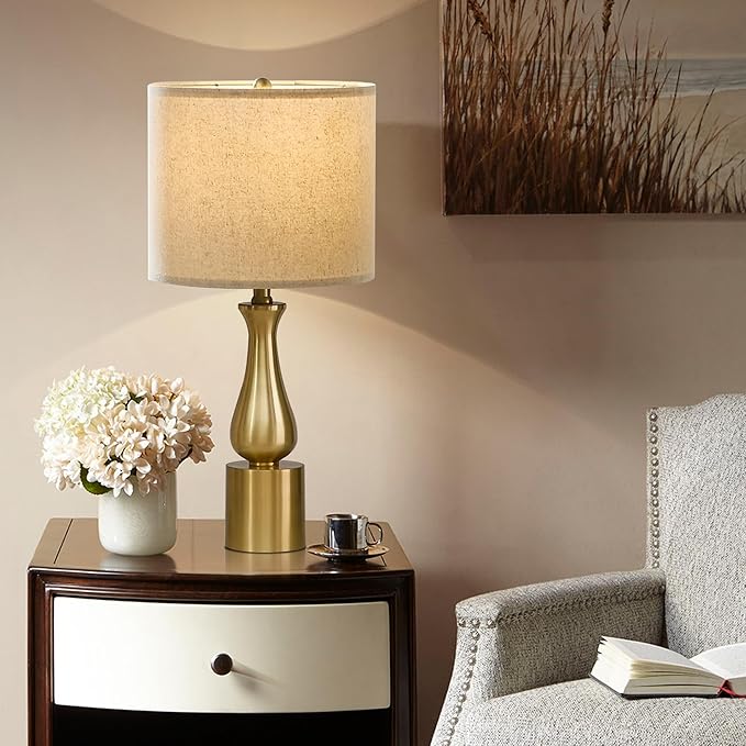 23" Rustic Gold Table Lamps - Set of 2 for Living Room, Bedroom, or Sofa - Oatmeal Shade