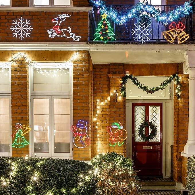16" Christmas Window Silhouette Lights - 6 Pack Colour Lighted Bell, Angel, Candle, Nativity, Bethlehem Star, Reindeer for Holiday Indoor and Outdoor Wall Door Window Decorate