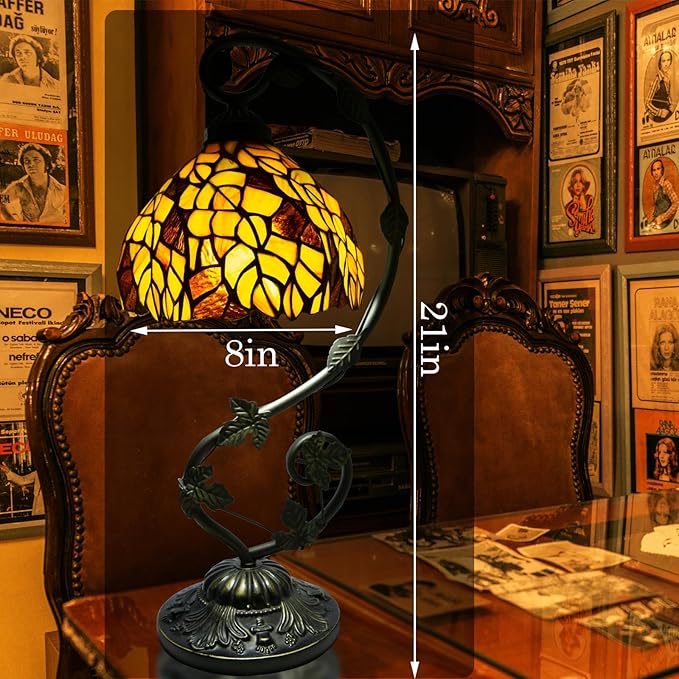 Tiffany Lamp,21x11x8 inches Stained Glass Lamp,Leaves Tiffany Style Table Lamp with Three-Color Dimming for Bedside Table,Dining Table,Antique Office