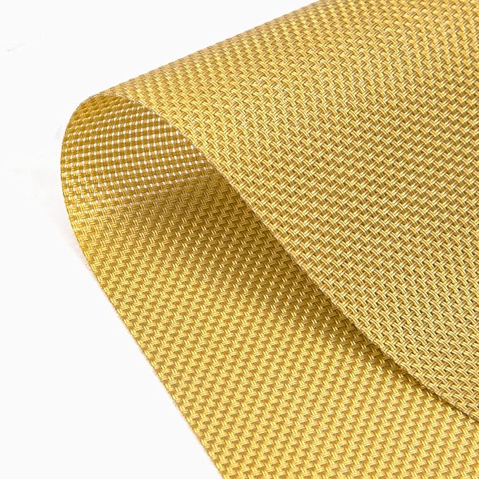 SHACOS Round Table Placemats Wedge Placemat Set of 4 Non Slip Heat Resistant Woven Vinyl Metallic Golden Table Mats Wipe Clean Indoor Outdoor (4, Gold)