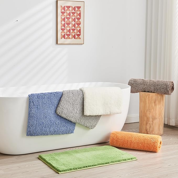 Douceur Blue Bathroom Rugs Non Slip, Super Soft Microfiber Bath Mats for Bathroom Washable, Fluffy Absorbent Bath Rugs, Quick Dry Shower Mat, 24" x 16"