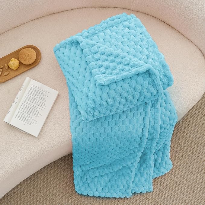 BEDELITE Fleece Blanket - 3D Jacquard Decorative Light Blue Throw Blankets for Couch & Bed, Soft and Cozy Warm Plush Fluffy Blanket All Seasons Suitable, 50x60Inches