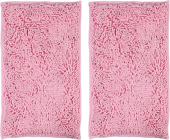 ZiYiJuan Bathroom Rugs, Super Absorbent Luxury Shaggy Chenille Bath Mats, Durable (Pink, 20x32+20x32(in)