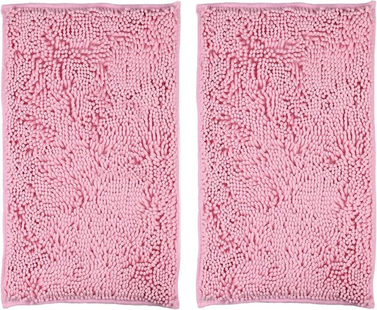 ZiYiJuan Bathroom Rugs, Super Absorbent Luxury Shaggy Chenille Bath Mats, Durable (Pink, 20x32+20x32(in)