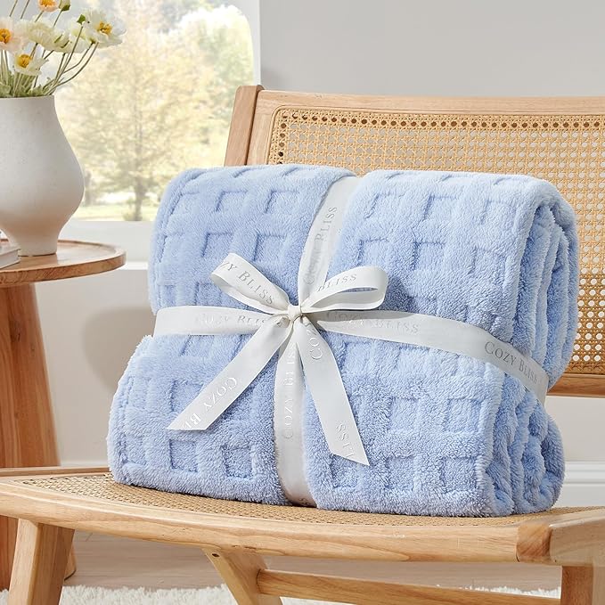 Cozy Bliss Soft King Size Waffle Blanket - Lightweight Cozy Blankets Gift for Women,Cute Checkered Throws Blanket for Bed, Couch and Sofa,Light Blue,108x90 Inches