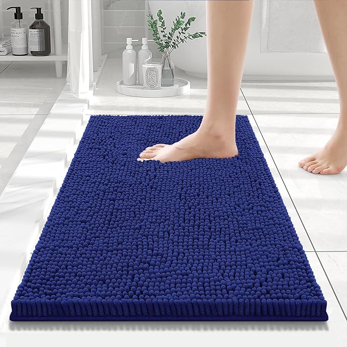 Smiry Luxury Chenille Bathroom Rugs 24x16, Extra Soft and Absorbent Shaggy Bath Mat, Machine Washable, Non-Slip Plush Carpet Runner for Tub, Shower, and Floor, Home Decor Accessories, Royal Blue