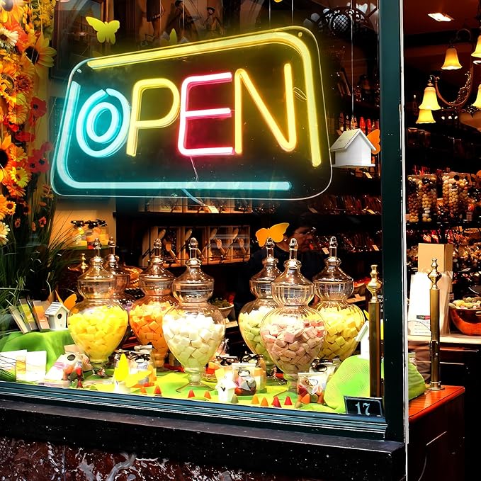 Open Signs for Business, Bright and Dimmable Neon Open Sign LED and USB Powered Light up Open Sign for Business Window Shop Store Restaurant Salon Bar Office Spa Hotel Wall Decor