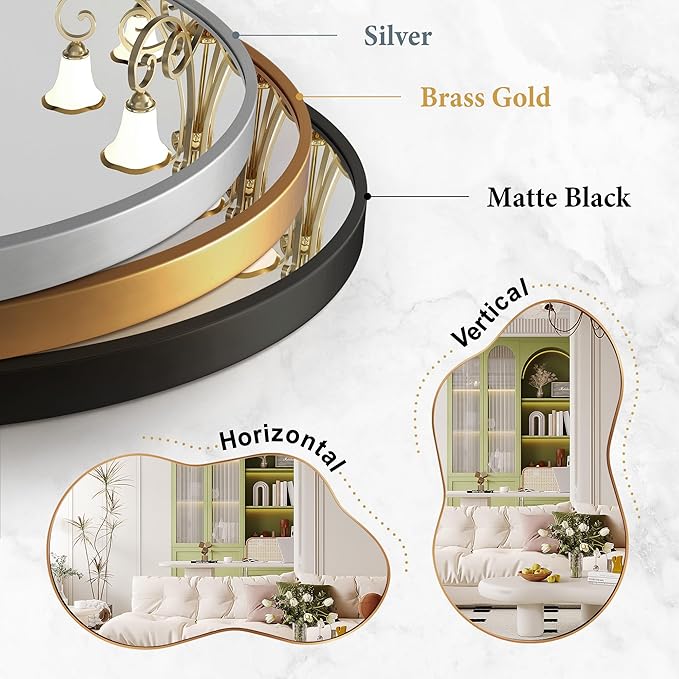 Irregular Wall Mirror - Wall Mirrors Decorative 24"x36" Gold Asymmetrical Mirror Tempered Glass Aviation Aluminum Alloy Frame for Bathroom, Bedroom, Living Room, Cloakroom, Entryway