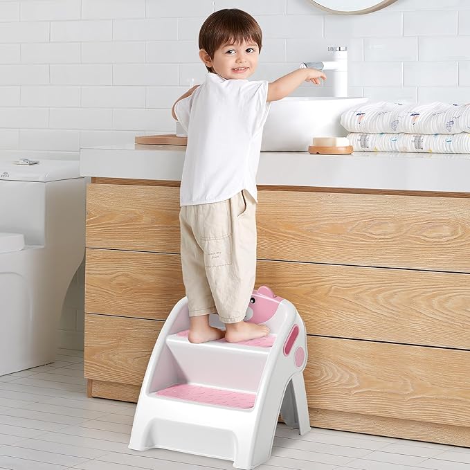 Folding Kids Step Stool for Bathroom and Potty Training,2.9lbs,Anti-Slip, Anti-Tip A-Frame Design with 10-Second Setup-Potty 2 Step Stool for Toddlers,CPC Certified for Safety and Easy Hand Washing