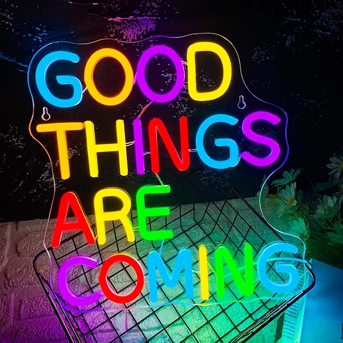 Good Things Are Coming Neon Signs for Wall Decor,Dimmable Positivity Inspirational Lucky Neon Sign, Positive Quote Decor, Mental Health LED Sign, Motivational Neon Light, Home Wall Sign(12.5 * 12.9in)