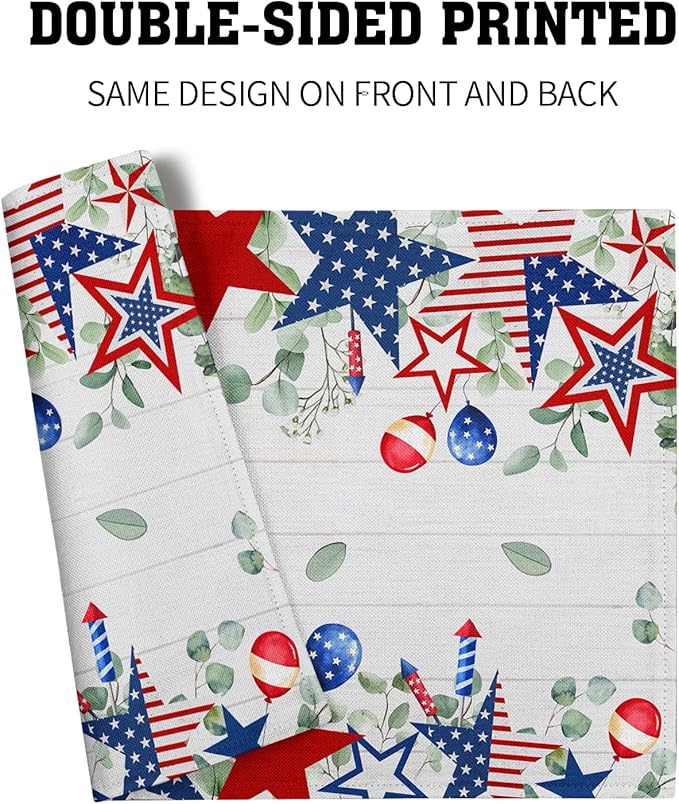 4th of July Placemats Set of 4 Patriotic America Flag Stars Rectangle Table Mats 12x18 Inch Country Rustic Holiday Kitchen Dining Home Outdoor Party Table Decoration
