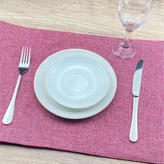 Weabetfu Cloth Placemats Set of 6 Heat Resistant Dining Table Placemmats Cotton Linen Machine Washable Kitchen Table Mats Wrinkle Free Thick Fabric Place Mat,Easy to Clean,13"x19"