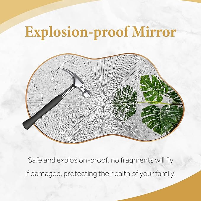 Irregular Wall Mirror - Wall Mirrors Decorative 24"x36" Gold Asymmetrical Mirror Tempered Glass Aviation Aluminum Alloy Frame for Bathroom, Bedroom, Living Room, Cloakroom, Entryway